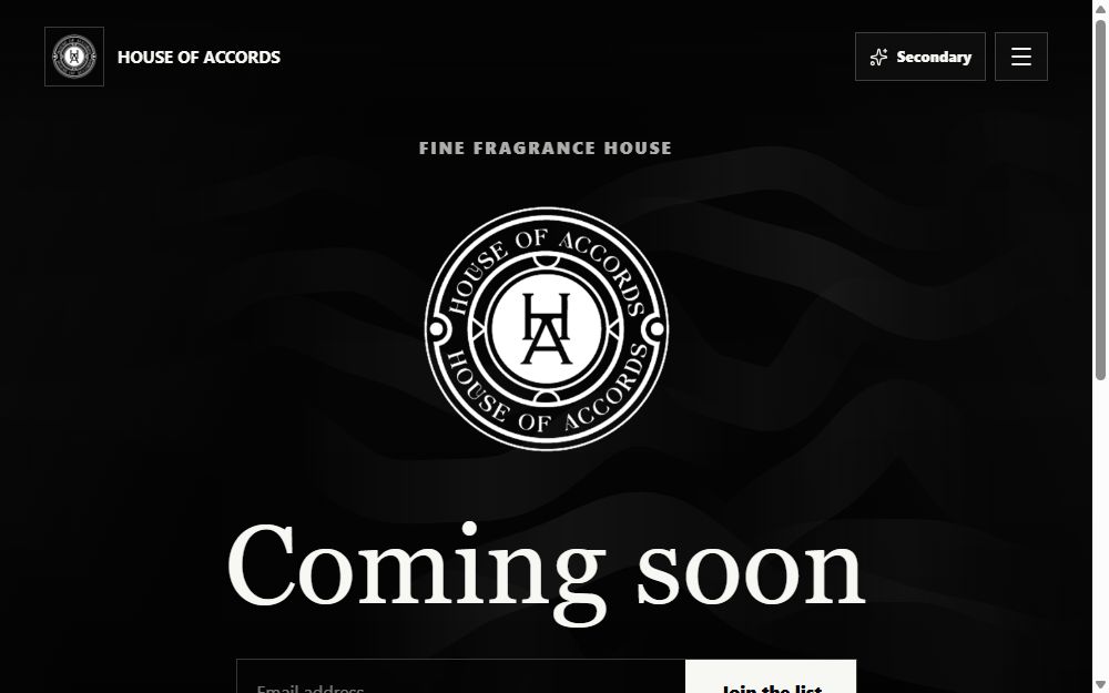 Screenshot of the House of Accords fine fragrance website project